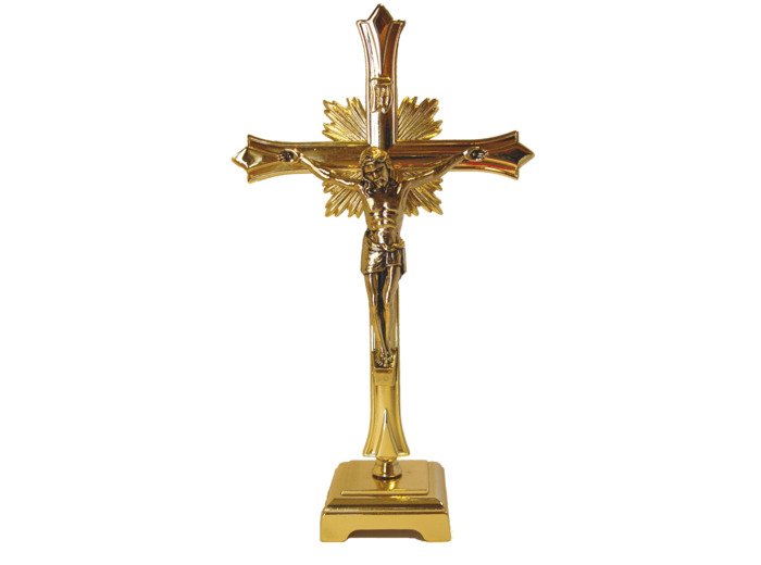 Crucifix 21cm en Laiton sur Pied avec Rayons