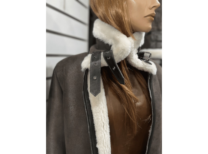 ABB10330 Manteau bombardier femme cuir marron