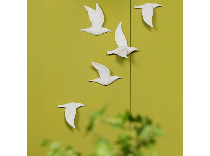 Ensemble 5 oiseaux en vol porcelaine 16x14x14cm