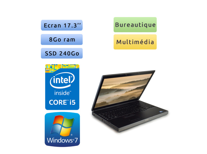 Dell Precision M6500 - Windows 7 - i5 8Go 240Go SSD - 17.3 - Station de travail Mobile PC