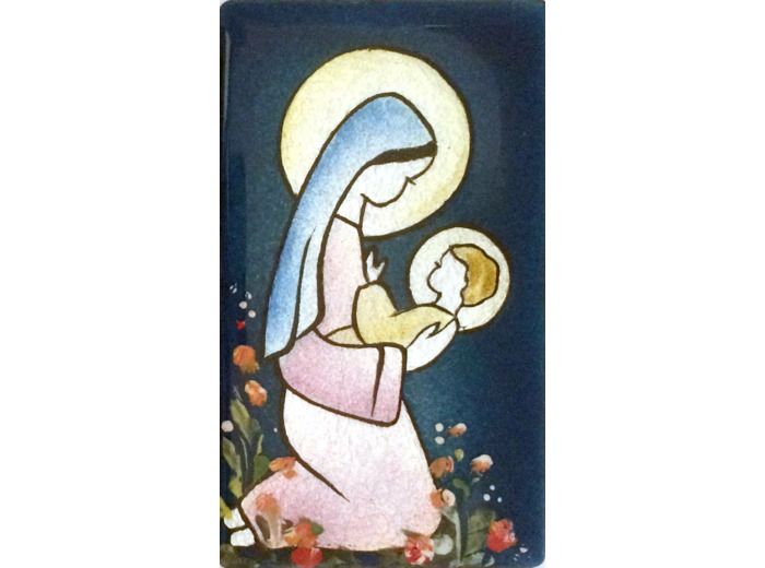 Vierge en adoration + fleurs 9,5X5,5cm - EMAUX DU LIBAN