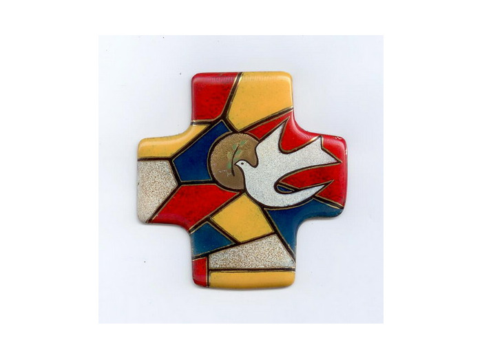 Croix  VITRAIL DU ST ESPRIT 7,7x8cm - EMAUX DU LIBAN