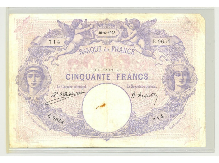 FRANCE 50 FRANCS BLEU ET ROSE 30 04 1923 E.9654 TB+