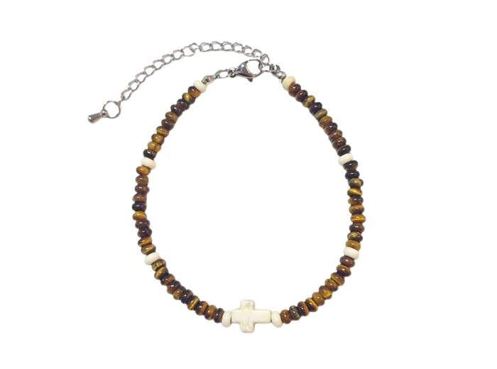 Bracelet 4mm en Pierre coloris Oeil de tigre, fermoir réglable