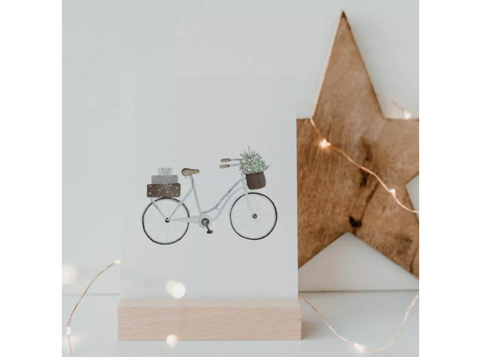 Carte Noël Vélo avec Cadeaux et Sapin de Noël  Aquarelle - Euleunschnitt