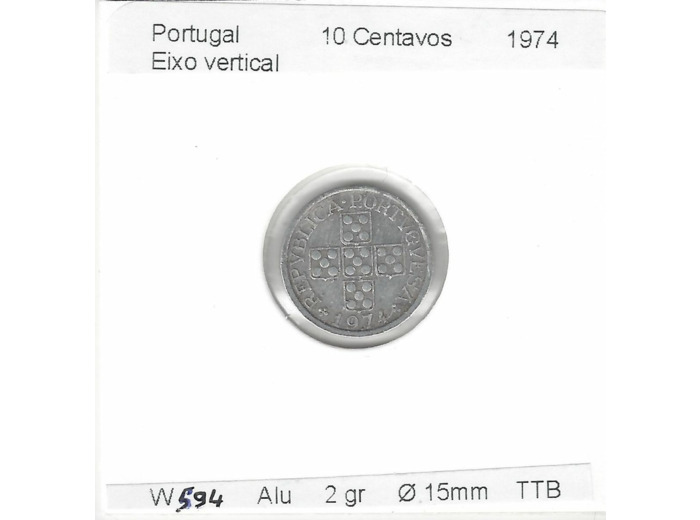 PORTUGAL 10 CENTAVOS 1974 EIXO VERTICAL TTB FRAPPE MEDAILLE