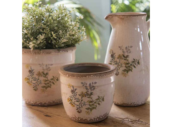 Pot de fleur beige jaune céramique 16x16x14cm