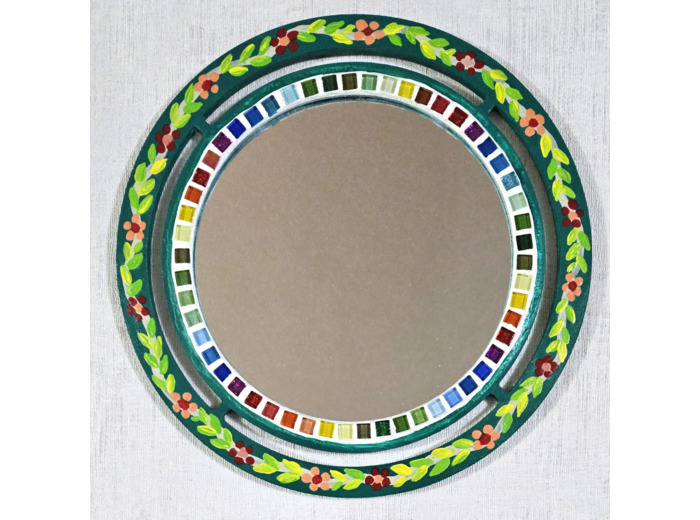 MON BEAU MIROIR – Bois, mosaïque & peinture (Ø 30 cm)