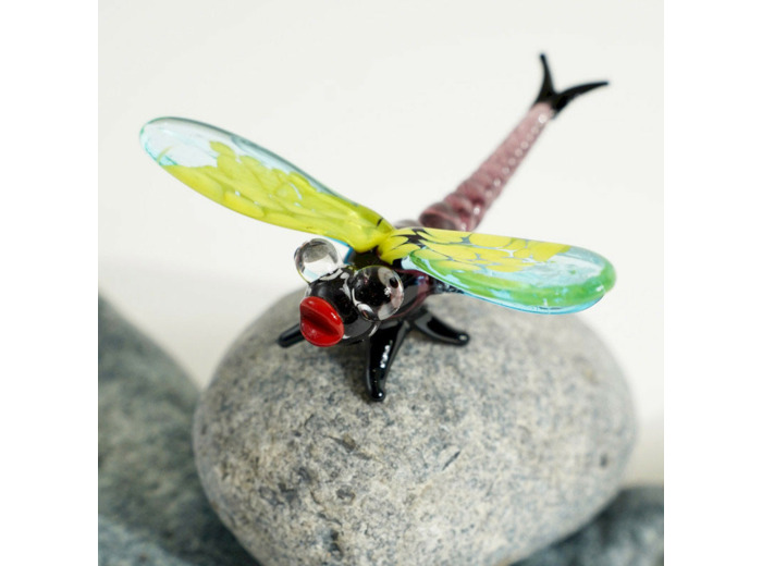 Figurine Miniature Libellule Noir Verre 7x7x3cm