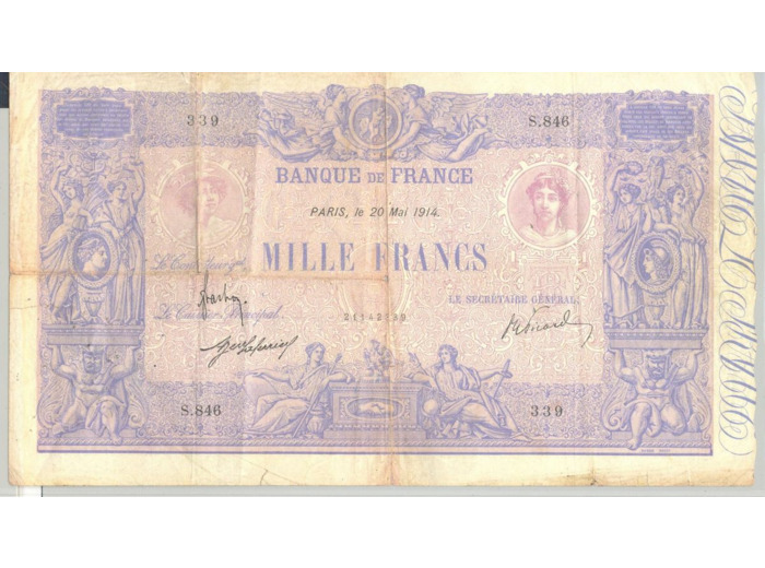 FRANCE 1000 FRANCS BLEU ET ROSE S.846 20 mai 1914 TB