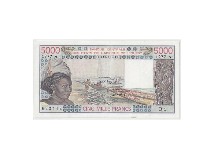 B.C.E.A.O (COTE D'IVOIRE ) 5000 FRANCS 1977 SUP -