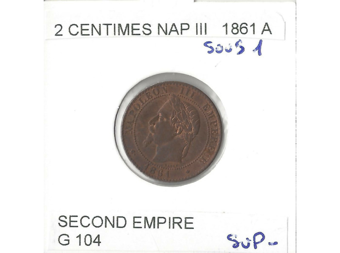 FRANCE 2 CENTIMES NAPOLEON III 1861 A  sous 1 TTB+