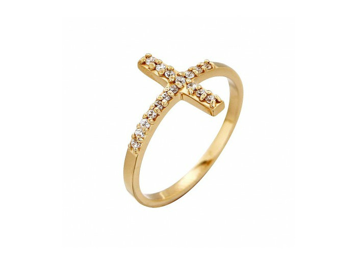 Bague en Plaqué Or Taille 58 - CROIX + STRASS