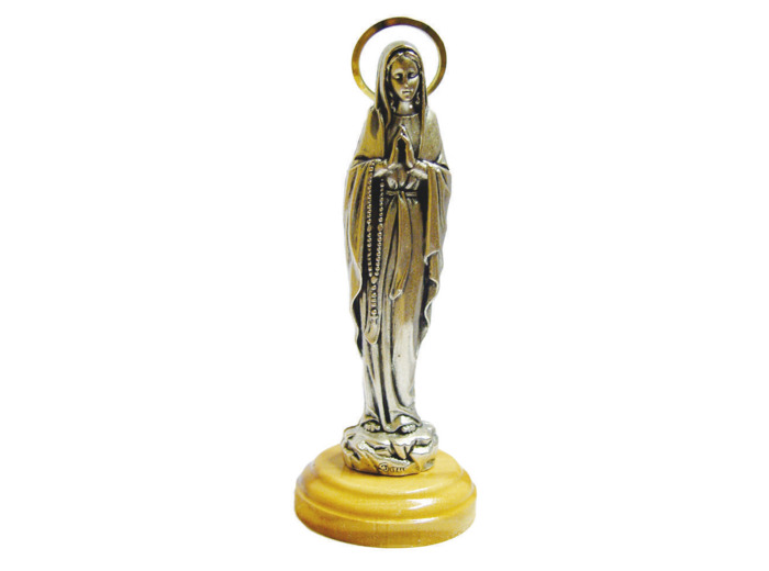 Statue 10cm en Métal Argenté avec Socle en Olivier - ND LOURDES