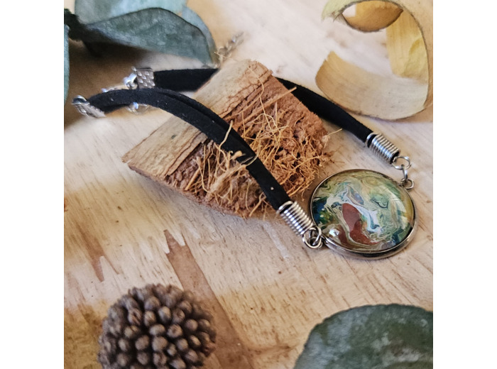 Bracelet en cordon avec pendentif et base ronde (20 mm) en acier inoxydable