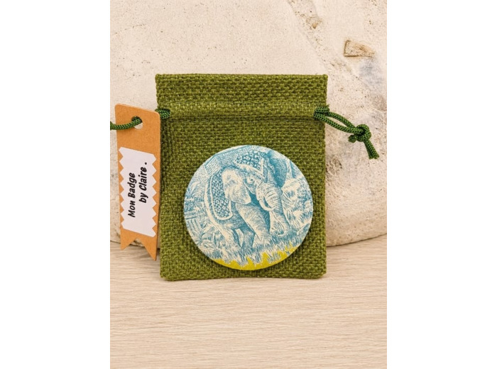 Badge Toile de Jouy éléphant-Création française