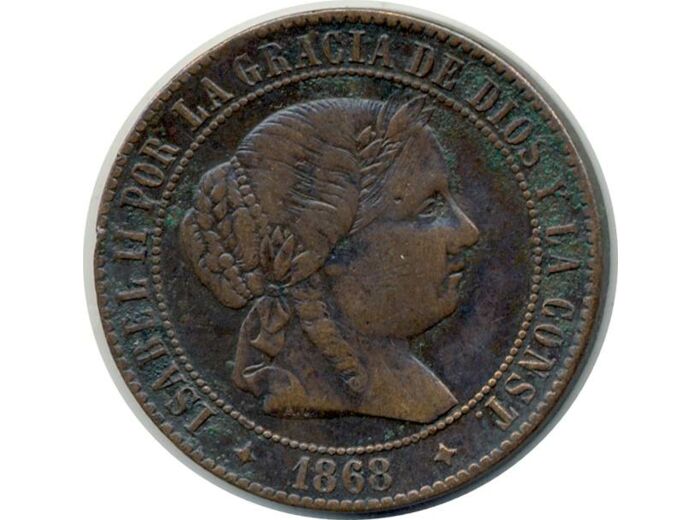 ESPAGNE 2-1/2 CENTIMOS 1868 OM JUBIA (étoiles 4 pointes) ISABEL II TTB (W634.2)