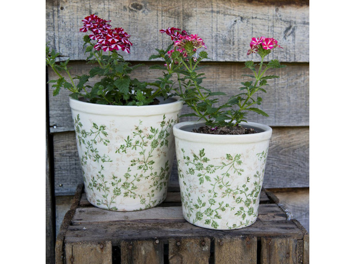 Pot de fleurs d'intérieur vert beige céramique 14x13cm