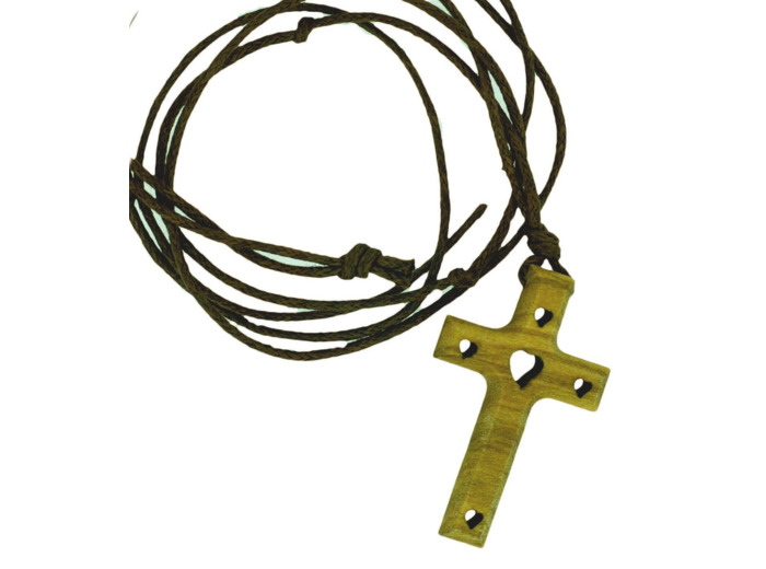 Croix en Bois Coeurs Découpés + Lacet