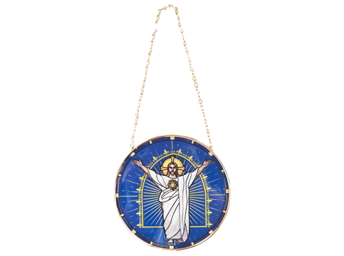 Vitrail Mural en verre D114mm, avec ventouse - SACRE COEUR DE JESUS