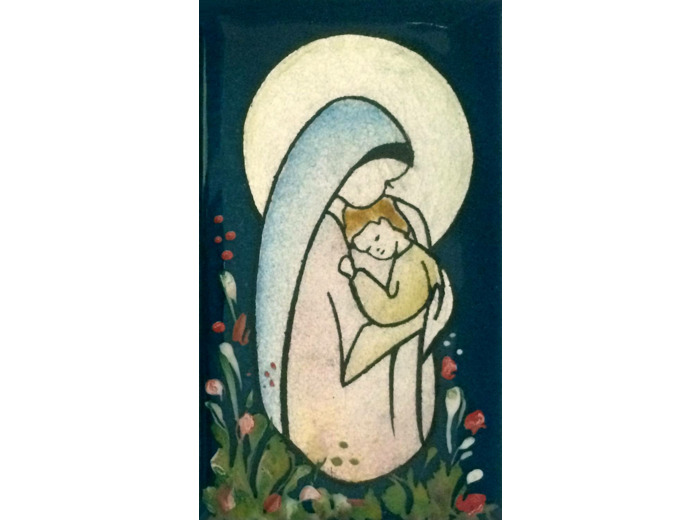 Vierge de la Bonté + fleurs 9,5X5,5cm - EMAUX DU LIBAN