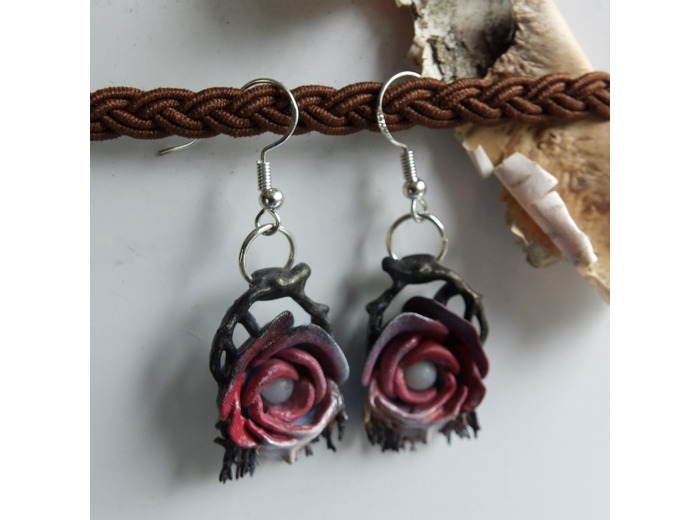 Boucles d'oreilles "Rose pleureuse" pierre naturelle Amazonite