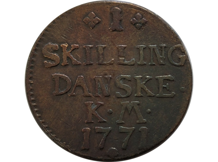 DANEMARK 1 SKILLING DANSKE 1771 K.M. TB+ (KM616.1)