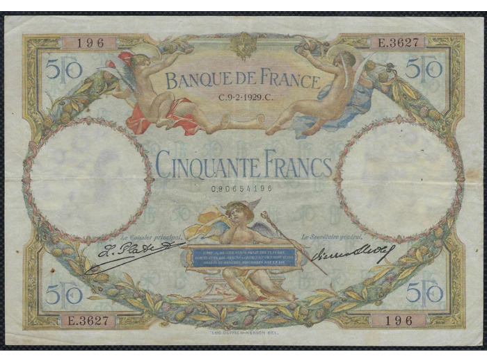 FRANCE 50 FRANCS L.O. MERSON 9-2-1929 E.3627 TTB