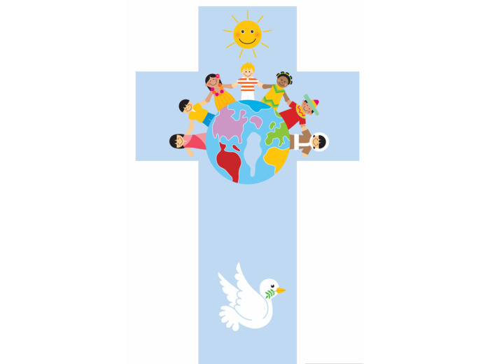 Croix Enfants du Monde bleue 35x20cm