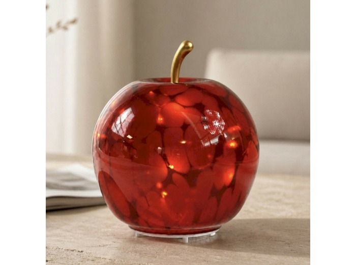 Lampe à Poser Led Pomme rouge verre 15x15x17cm