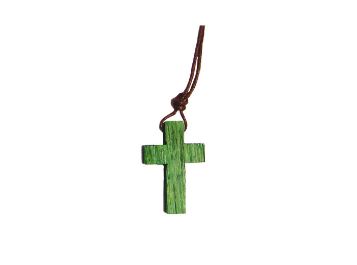 Croix en Bois 3,5cm avec Lacet - VERT