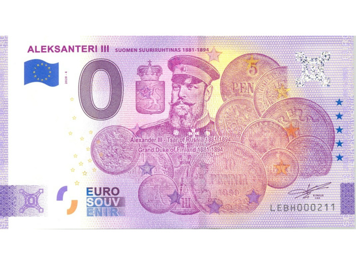 FINLANDE 2020-4 ALEKSANTERI III BILLET SOUVENIR 0 EURO TOURISTIQUE  NEUF