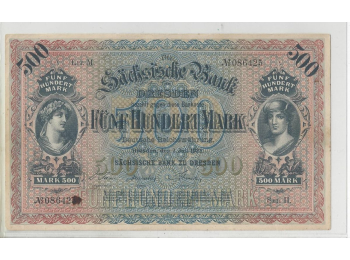 ALLEMAGNE DRESDEN 500 MARK Serie II 086425  01 07 1922  TTB