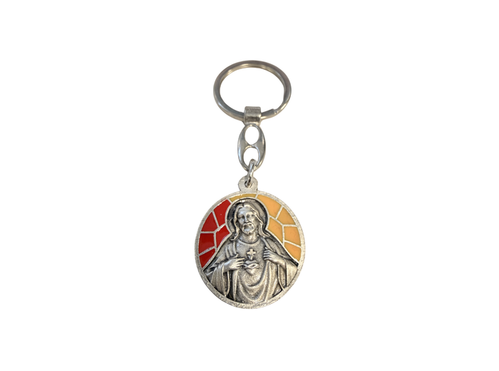 Porte clé en métal avec relief 30mm - Bicolore - Sacré Coeur