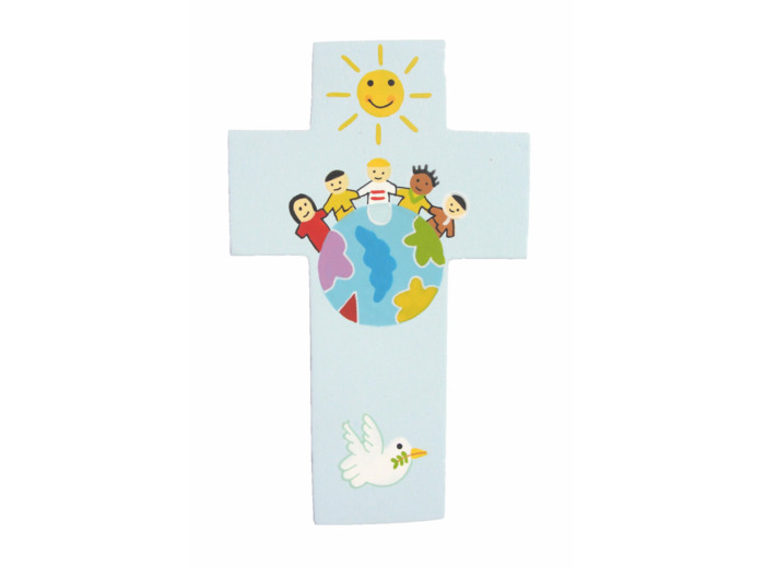 Croix Enfants du Monde bleue 12x7,5cm