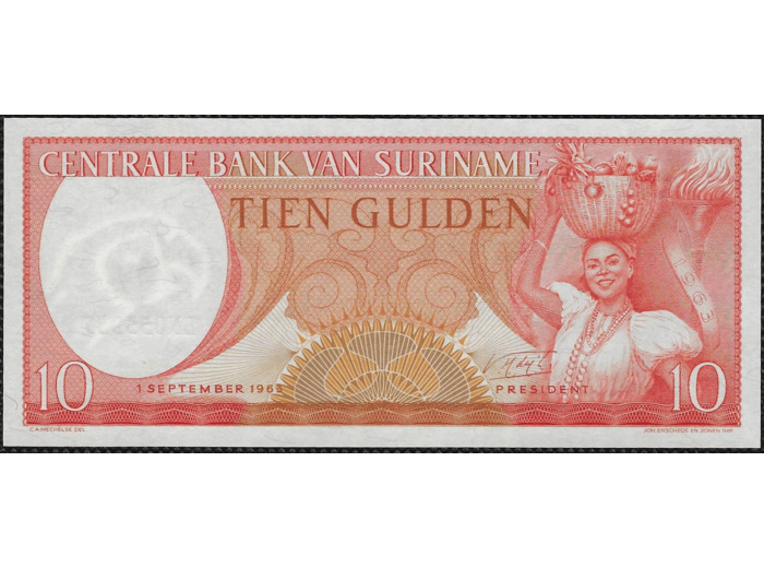 SURINAME 10 GULDEN 1 SEPTEMBRE 1963 Série LN NEUF (W121b)