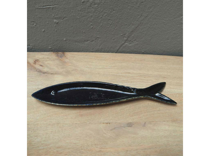 Petit Plat Poisson Bleu Nuit céramique vernie 7x30cm