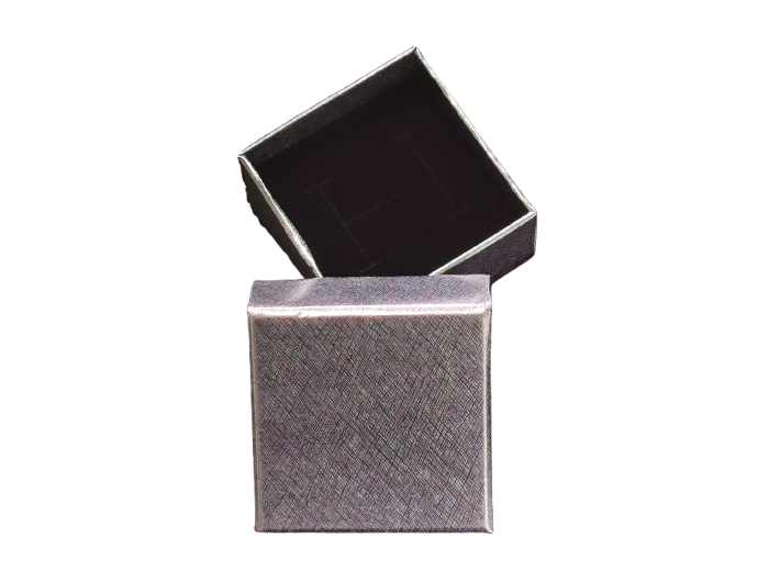 Boîte à bijoux cartonnée 5X5X Hauteur fermée 3cm Argentée