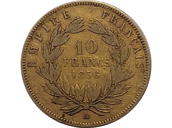 FRANCE 10 FRANCS OR NAPOLEON III 1856 A (G1014)