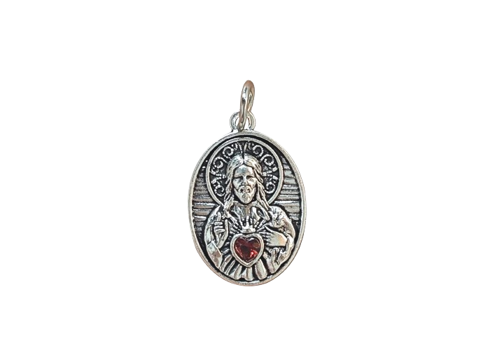 Médaille Ovale 19mm en Métal Argenté + zirconium- Sacré Coeur