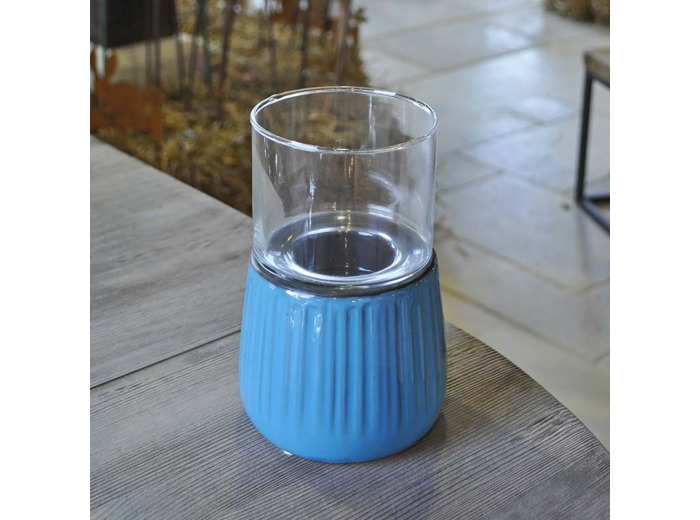 Bougeoir verre bleu azur 12x19cm