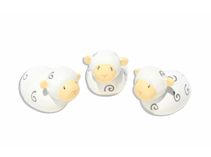 3 moutons en bois tourné 3cm + boite