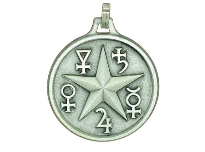 Médaille 30mm en Métal Argenté - PENTACLE ASTRALE