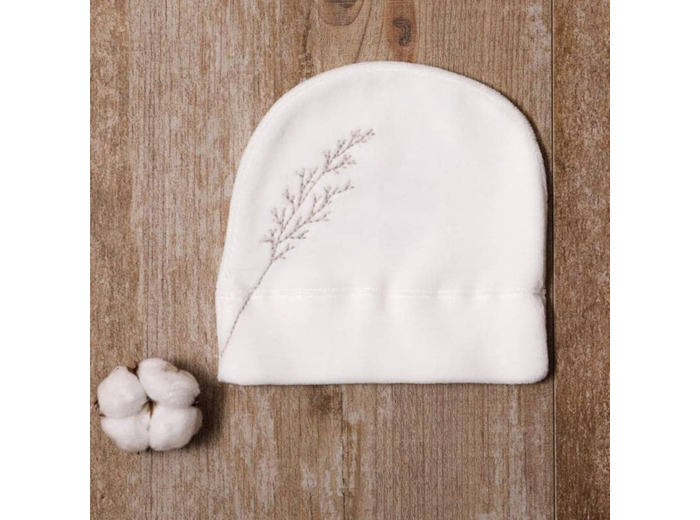 Bonnet bébé coton bio velours brodé
