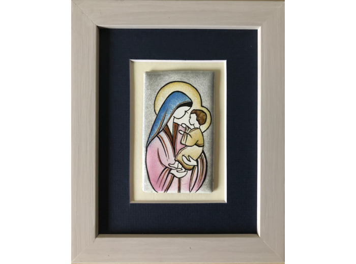 CADRE gris avec VIERGE de la TENotre Dame RESSE 16x20cm - EMAUX DU LI