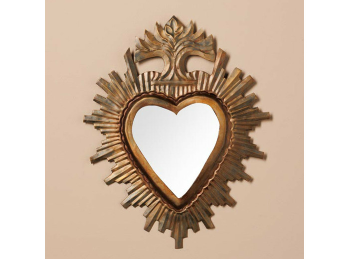 Miroir Ex-voto Soleil en Métal Patine Bronze 31x24x1cm