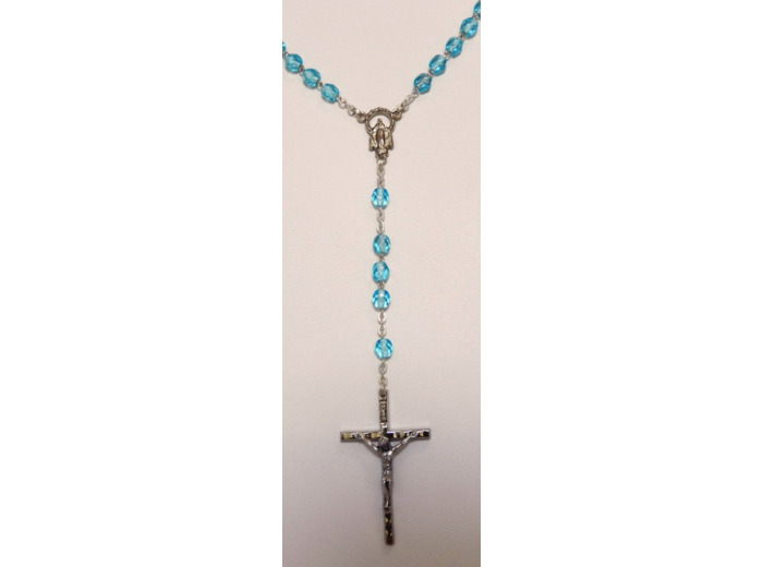 Chapelet semi-cristal chaine ARGENTEE+ FERMOIR- grain 6mm- TURQUOISE