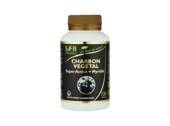 Charbon végétal super activé + myrtille-120 gélules-Sfb