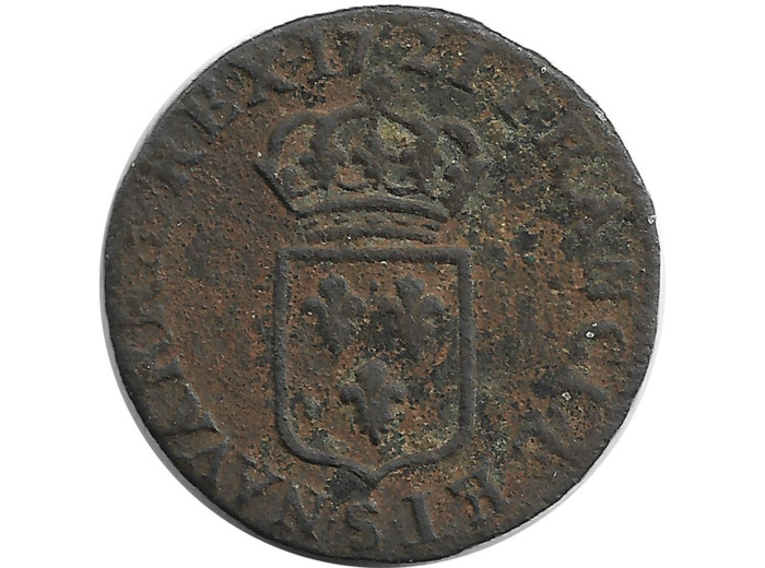 LOUIS XV (1715-1774) LIARD AU BUSTE ENFANTIN 1721 S (REIMS) 2gr29 TB