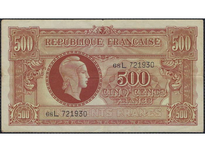 FRANCE 500 FRANCS MARIANNE TYPE 1945 SERIE 68L TTB (VF11/01)